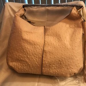 Gili Ostrich Embossed Large Leather Handbag NWOT